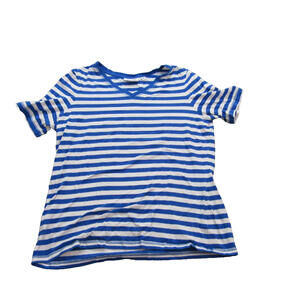 Denim & Co Shirt Womens Medium Blue White Striped V Neck Short Sleeve Casual Top